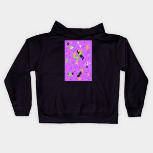 80s Retro Geometric Shapes Neon Green and Purple Kids Hoodie